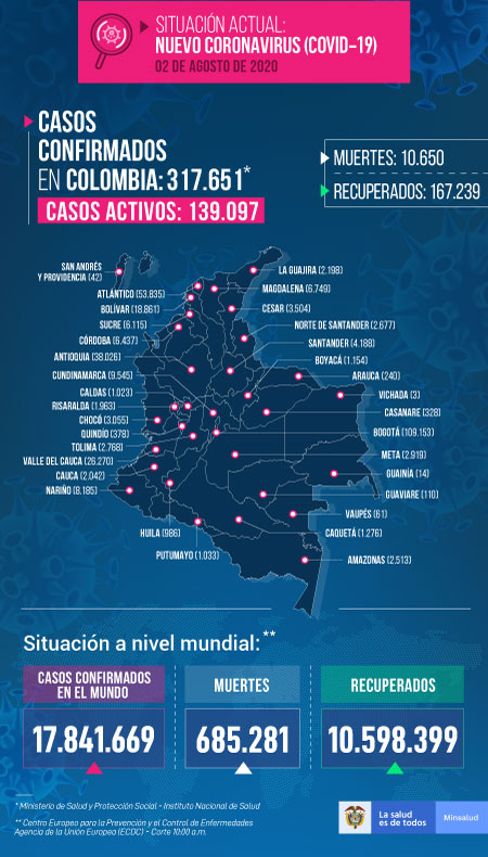 En total en el país hay 317.651 casos, 10.650 muertes y 167.239 recuperados, según informó el Ministerio de Salud, al señalar que hay 139.097 personas con el virus activo.